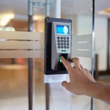 Yong man push down the electronic control machine to access the door